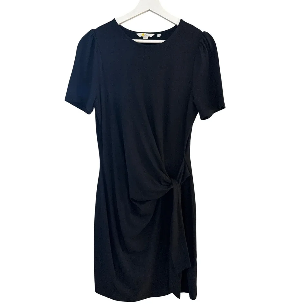 Boden‎ Black Side Tie Knot Puff Sleeve Jersey Sheath Dress US 8R Cotton